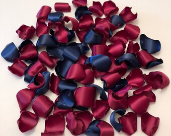 Navy and Wine Artificial Satin Wedding Rose Petals | Sweetheart Table | Wedding Aisle Runner | Flower Petals | Rustic Country Barn Wedding