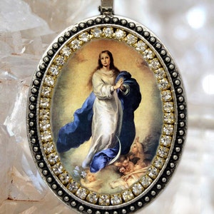 Our Lady Immaculate Conception of Mary Handmade Necklace Catholic Christian Religious Jewelry Medal Pendant, Mary Immaculate