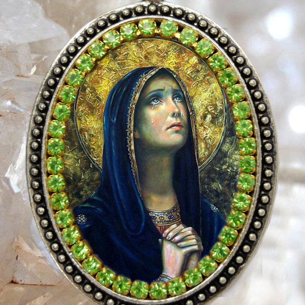 Notre Dame des douleurs ou mère triste fait à la main collier religieuse chrétienne catholique bijoux médaille pendentif, Mater Dolorosa