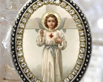 Holy Child Jesus Miraculous Divine Handmade Necklace Religious Christian Jewelry Medal Pendant Infant, Nino Jesus