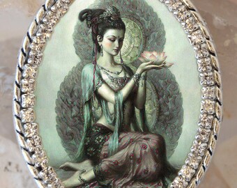 Kuan Yin Goddess of Mercy and Compassion Handmade Necklace Jewelry Medal Pendant