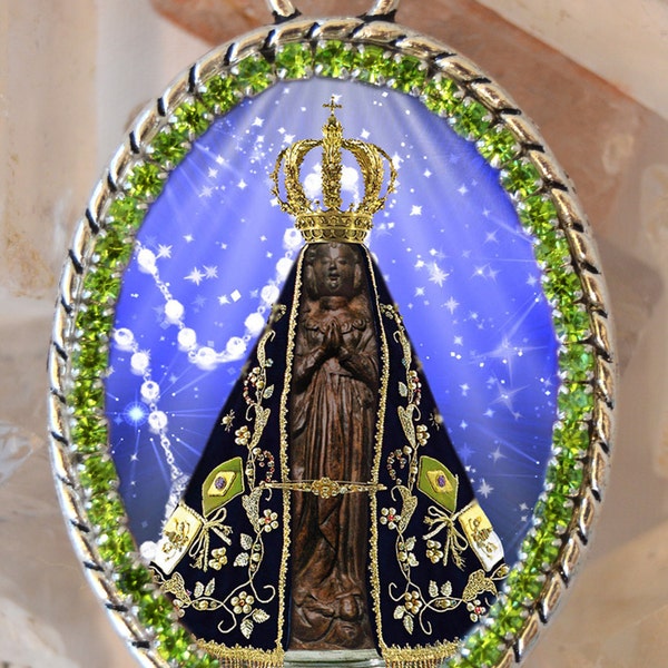Our Lady of Aparecida Brazil Patroness Padroeira do Brasil Handmade  Necklace Catholic Christian Religious Jewelry Medal Pendant