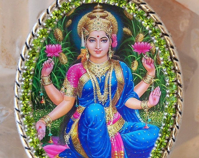 Goddess Lakshmi Handmade Charm Necklace Hindu Indian Jewelry Medal Pendant