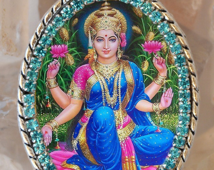 Goddess Lakshmi Handmade Necklace Hindu Jewelry Medal Pendant