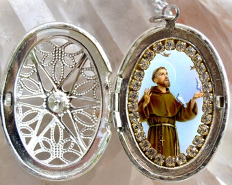 St. Francis of Assisi Locket Handmade Catholic Christian Religious Jewelry Medal Pendant