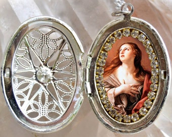 Saint Mary Magdalene Filigree Handmade Locket Necklace Catholic Christian Religious Jewelry Medal Pendant