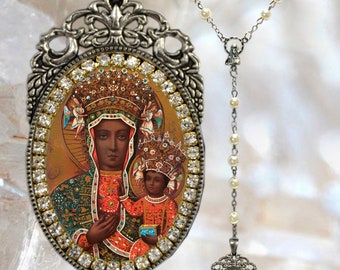 Black Madonna and Child//Black Jesus Necklace//Art in Glass//Madonna Necklace