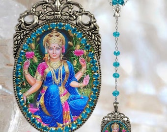 Lakshmi Hindu Goddess Rosary Handmade Hindu Jewelry Medal Pendant