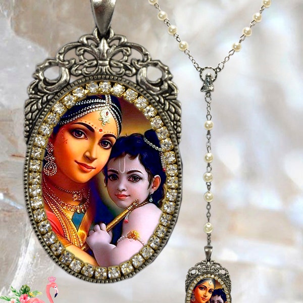 Krishna Leela & Mother Yasoda Rosary God of Compassion, Tenderness and Love Necklace Hindu Jewelry Govinda, Mukunda, Madhusudhana, Vasudeva