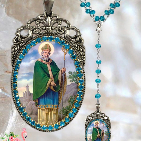 Saint Patrick Rosary - Patron Saint of Ireland; Engineers; Paralegals; Invoked against snakes & Sins -  Handmade Charm Jewelry Medal Pendant