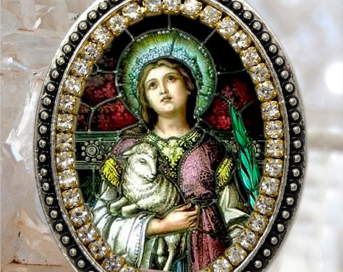 Saint Agnes Handmade Necklace Catholic Christian Religious Jewelry Medal Pendant