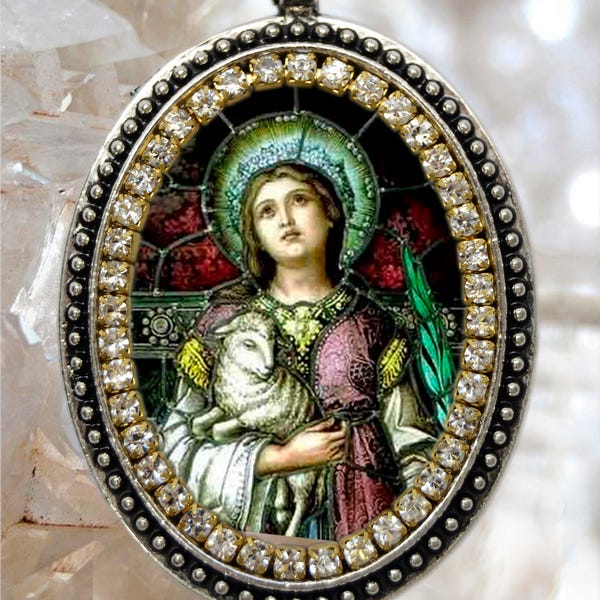 Saint Agnes catholique chrétien religieux Bijoux Collier la main la médaille pendentif