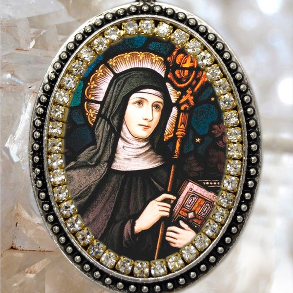 Heilige Gertrudis van Nijvel de grote ketting handgemaakte katholieke christelijke religieuze sieraden medaille hanger