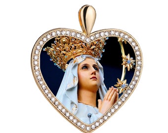 Our Lady of Lourdes Heart Necklace - Patroness of Body  Ills, Sick People, and Protection from Diseases - Glass Cover