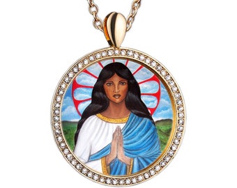 Celestial Patroness Embrace - Saint Sarah Kali Rounded Necklace in Radiant Rhodium and Zirconia