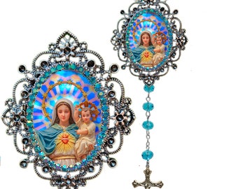 Onze Lieve Vrouw van de Heilige Rozenkrans Madonna en Kind Jezus. Rozenkrans