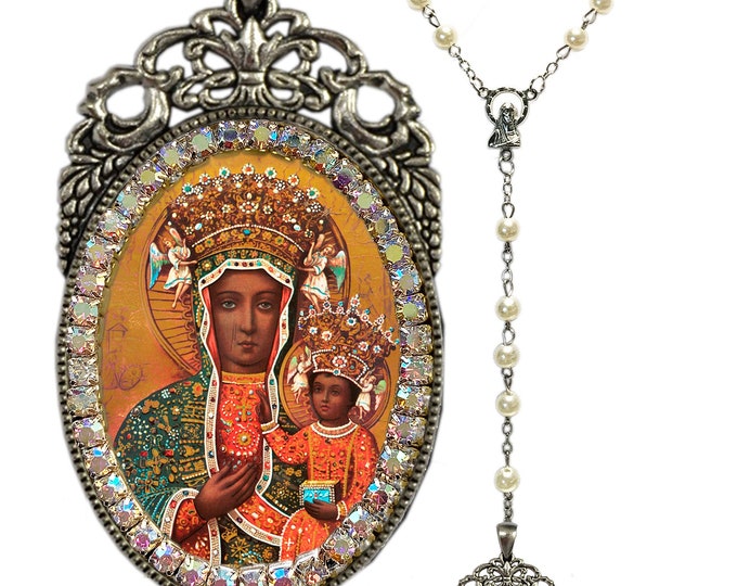 Black Madonna of Czestochowa - Rosary - Patroness of Poland -  Handmade Catholic Christian Jewelry Pendant