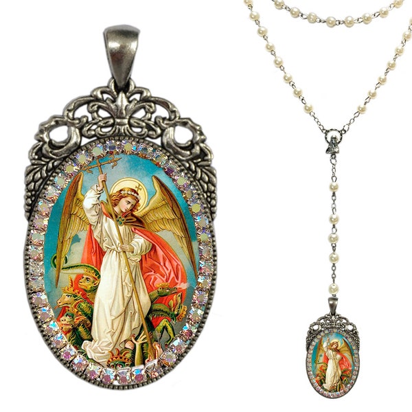 Divine Guardian's Gleam: Victorian Saint Michael Archangel Prayer Rosary