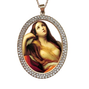 Heilige Maria Magdalena ketting - Rhodium & Zirkonia&#39;s