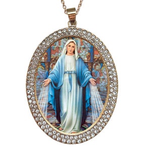 Graceful Intercession Necklace - Handmade Our Lady Mediatrix Pendant with Zirconia Sparkle