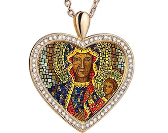 Black Madonna of Czestochowa - Heart Necklace - Patroness of Poland