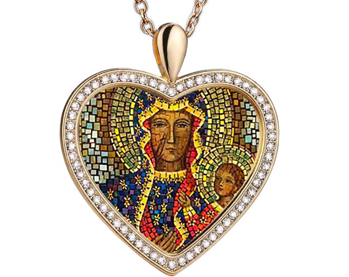 Featured listing image: Black Madonna of Czestochowa - Heart Necklace - Patroness of Poland