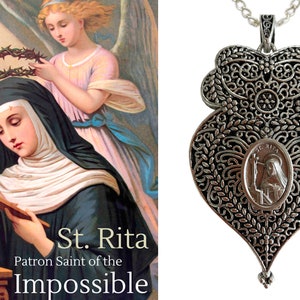 Heart of Rita of Cascia Victorian Necklace - Rita of Cascia Necklace - Patronage of Impossible Causes; Mothers; Lost Causes; Healing