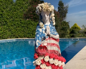 GRANDE Único Nuestra Señora Ora por los EE.UU. - Estatua pintada a mano