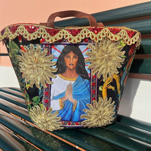 EXCLUSIVE Sarah Kali - Big Straw Bag Handmade - Wild Palm Eco Friendly - Handle Leather - Gypsies Patron Saint