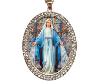 Graceful Intercession Necklace - Handmade Our Lady Mediatrix Pendant with Zirconia Sparkle