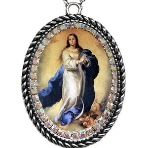 Our Lady Immaculate Conception of Mary Handmade Necklace Catholic Christian Religious Jewelry Medal Pendant, Mary Immaculate