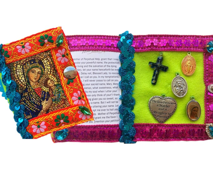 UNIQUE AMULET for Protection Our Lady of Perpetual Help Patroness of Haiti; Redemptorist Order & Almoradi (Spain) - with 5 medals and prayer
