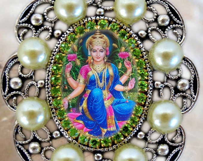 Goddess Lakshmi Handmade Necklace Hindu Jewelry Medal Pendant