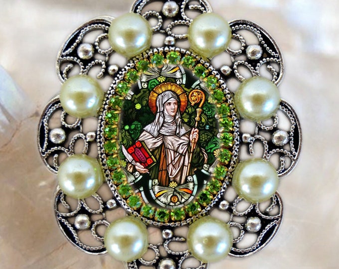 Saint Gertrude of Nivelles The Great  Necklace Handmade Catholic Christian Religious Jewelry Medal Pendant