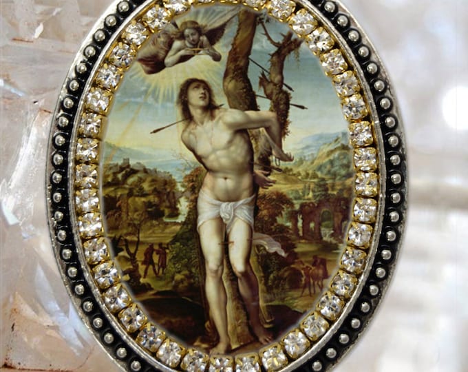 Saint Sebastian, Handmade Charm Necklace Catholic Christian Religious Jewelry Medal Pendant