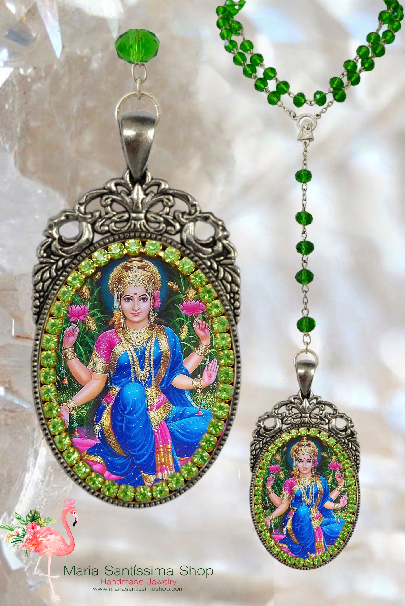 Lakshmi Goddess Rosary Necklace Hindu Jewelry Medal Pendant