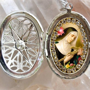 Rita of Cascia Locket- Patroness Impossible Causes; Mothers; Lost Causes; Healing; Abused Wives; Widows; Religious Gift Stainless Steel