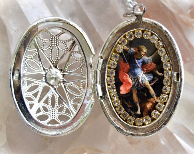 St. Michael Archangel Handmade Locket Necklace Catholic Christian Religious Jewelry Medal Scapular Pendant