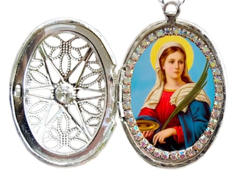Collier médaillon Sainte Lucie de Syracuse ; Patronage des aveugles, des écrivains et de la guérison ; Collier catholique de Sainte Lucie ; Breloque Sainte Lucie ; Cadeau Sainte Lucie