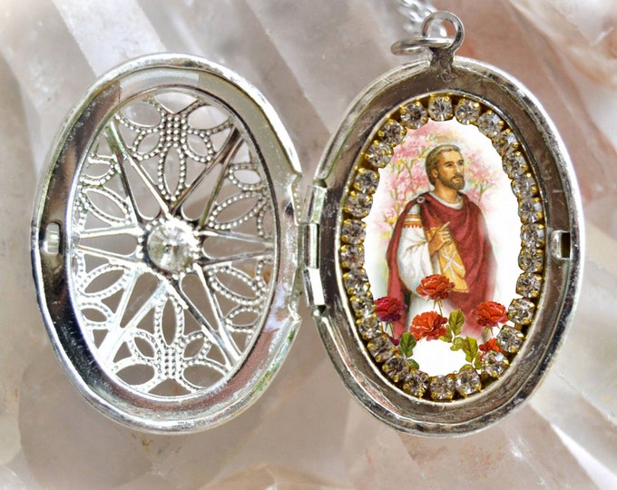 St. Valentine Handmade Locket Necklace Catholic Christian Religious Charm Jewelry Medal Pendant