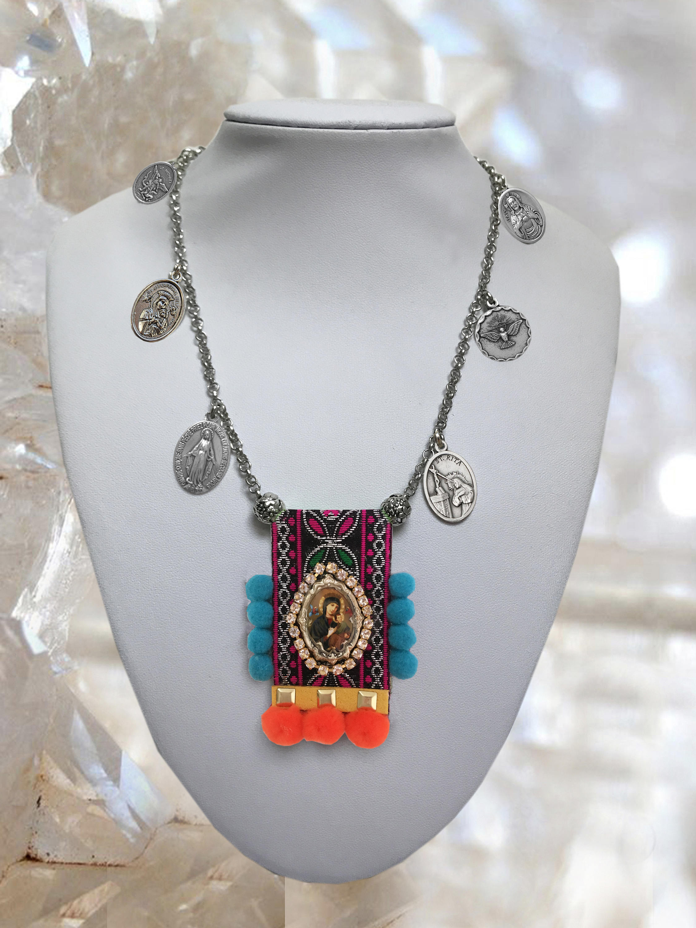 UNIQUE PERPETUAL HELP Scapular Handmade Necklace 6 Patron Saint Medals