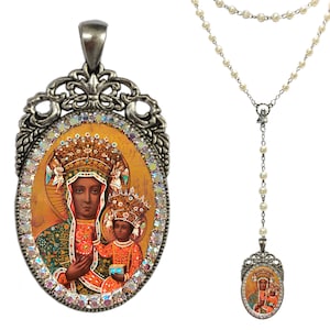 Black Madonna of Czestochowa Rosary, Patroness of Poland, Black Madonna pendant, Madonna and Child, Christian necklace, religious Rosary