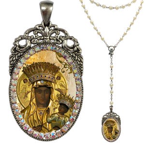 Black Madonna of Czestochowa Rosary, Patroness of Poland, Black Madonna pendant, Madonna and Child, Christian necklace, religious Rosary
