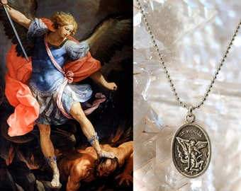 St. Michael Archangel Handmade Locket, Patron Saint of Mariners; Soldiers; Paratroopers; Battles; Boatmen, Religious Medal Pendant