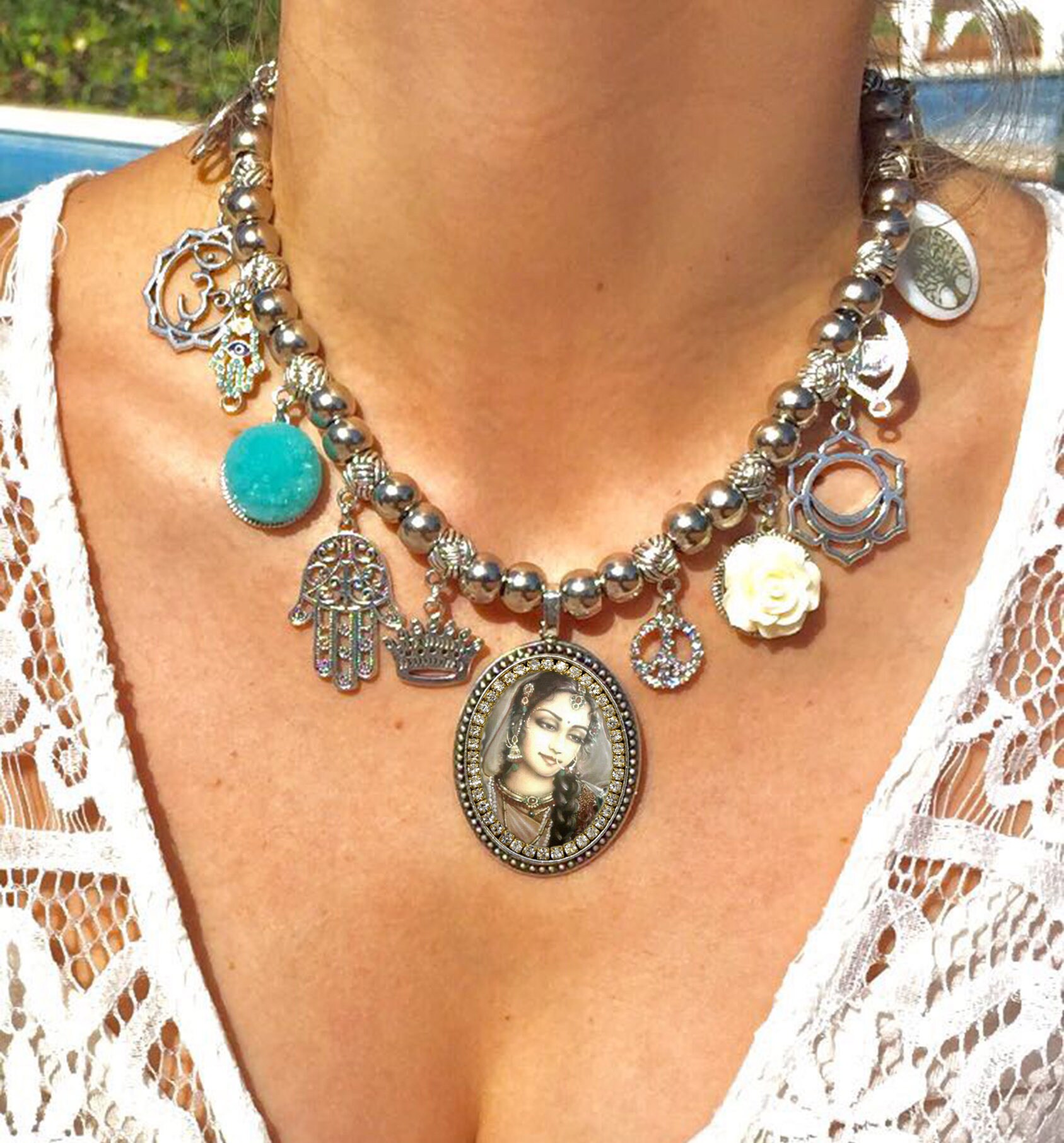 Unique Goddess Parvati Handmade Necklace Hindu Devotion Medal Pendant