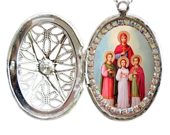 Saint Sophia of Rome Locket; Patron Saint Courage, Mothers and Widows; Catholic Jewelry Gift; St Sophia Christian Pendant; St Sophia Charm