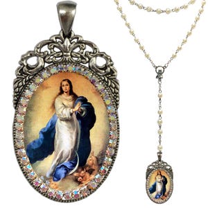 Rosary Our Lady Immaculate Conception, Patroness of The USA, Christian, Virgin Mary necklace, religious pendant, Christian devotional gift