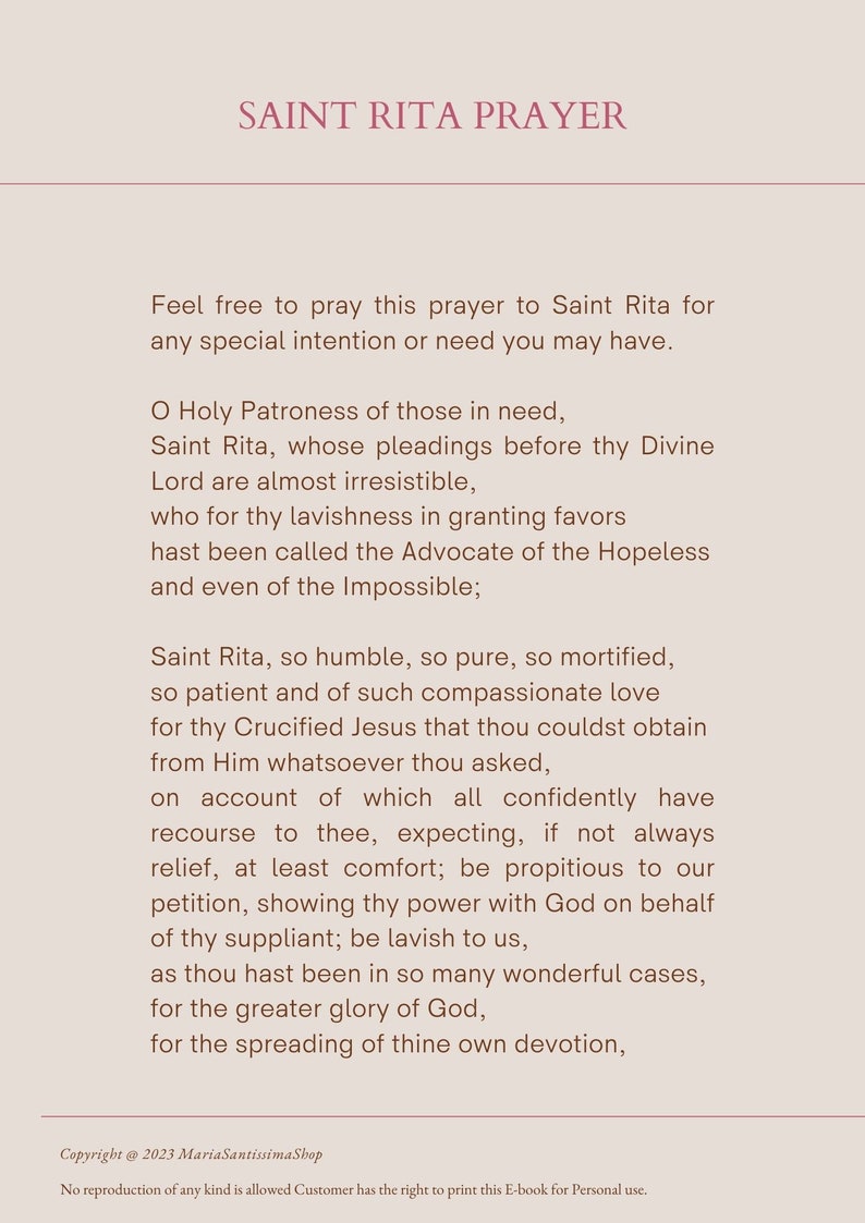 E-BOOK Saint Rita of Cascia - Patronage of Impossible Causes; Mothers ...