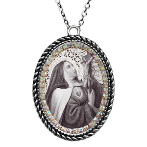 Saint Teresa of Avila Vintage Necklace, St Therese of Avila pendant charm, Christian jewelry gift, charm, Catholic confirmation gift