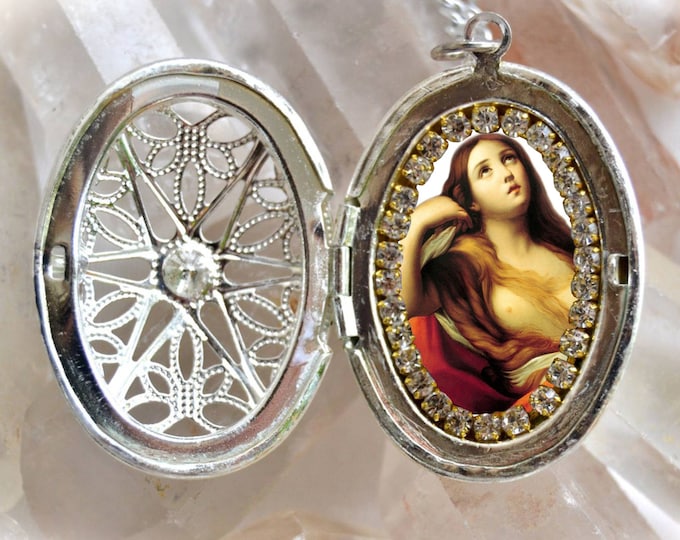 Saint Mary Magdalene Handmade Locket Necklace Catholic Christian Religious Jewelry Medal Pendant